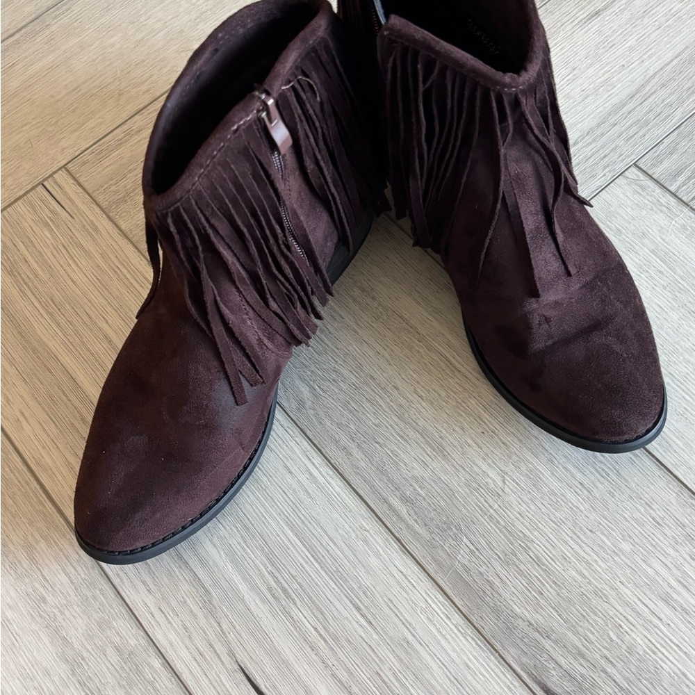 Reneeze Fringe Suede Ankle Boots - Dark Brown